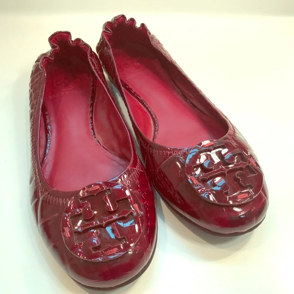 Tory Burch Deep Red Patent Leather Flats Size 7.5